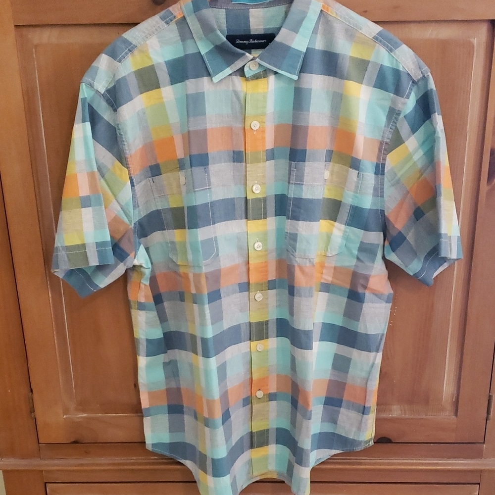 Tommy Bahama Blue and Orange Plaid Men's Shirt